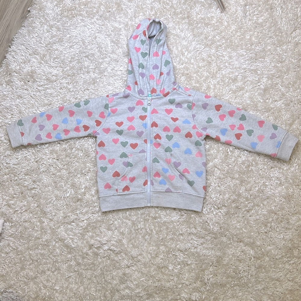 GARANIMALS || Toddler Girl (2T) Heart Print Zip-Up Sweater